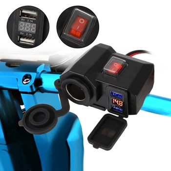 Dual USB Priključak upaljača za cigarete za Telefon, Punjač za Upravljač Motocikla, 5 2.1 A, Adapter za Napajanje, Digitalni Prikaz
