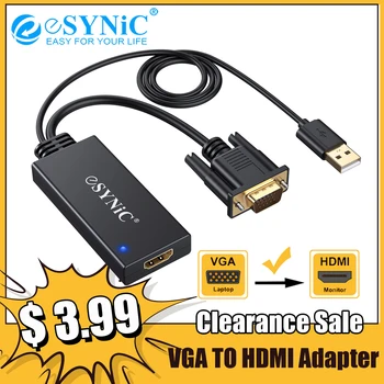 eSYNiC 1080P VGA-HDMI-kompatibilni adapter je Pretvarač s audio VGA-HDMI Kompatibilnim digitalnim signalom Za povezivanje PC-laptopa
