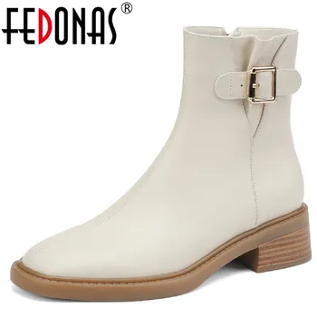 FEDONAS/Moderan Uredski ženske jesensko-zimske ženske Čizme Za Debelim petama od prave kože sa metalnom Kopčom, ženske cipele 2023, Klasika