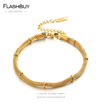 Flashbuy Zlatna Boja Lanac Od Nehrđajućeg Čelika Nakit Zlatnim Metalnim Premazom Narukvice Podesiva Vodootporan Bijoux Femme
