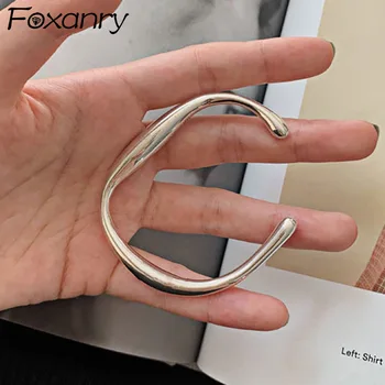 Foxanry Minimalistički Pečat Čvrste Narukvica Proljeće Novi Modni Krivi Geometrijski Rođendan Nakit Pokloni