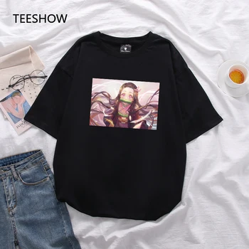 Godišnja Ženska t-shirt s anime Ulzzang, Ulica Majica S Cartoonish po cijeloj površini Kawaii, Vrhovima u Korejskom Stilu, Harajuku, Crna Majica Kratkih Rukava