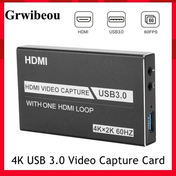 Grwibeou 4K USB 3.0 Kartice za snimanje videa (HDMI Kompatibilan 1080P 60 fps HD Video Grabilo Za OBS Hvatanje Gaming Kartica U realnom Vremenu