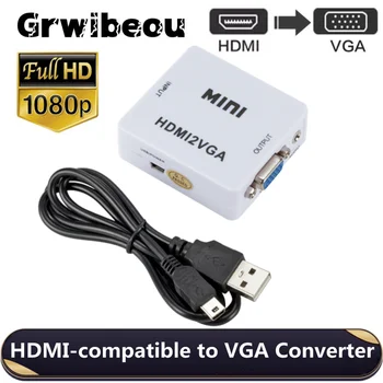 Grwibeou HDMI-kompatibilnu VGA konverter 1080P SA USB-kabel za Napajanje HDMI-kompatibilni adapter VGA Konverter Za PC Laptop HDTV