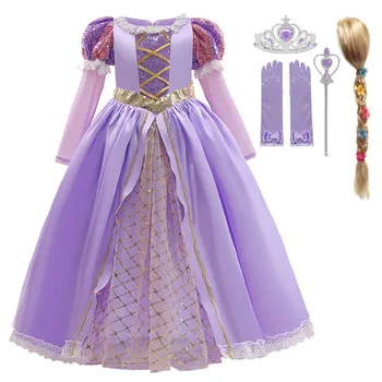 Haljina Princeza Rapunzel za Djevojčice, Odijelo Rapunzel za Djevojčice, Сетчатое Loptu Haljina Kratkih Rukava i Šljokicama, Dječja Izvrstan Smještaj za Haljinu Rapunzel