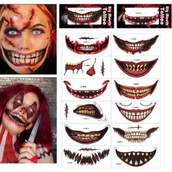 Halloween Velika Usta Tattoo Naljepnice DIY Užas Usne Izgreben Naljepnice Za Lice Dekori Dan Mrtvih Body art Lažni Tattoo Naljepnice