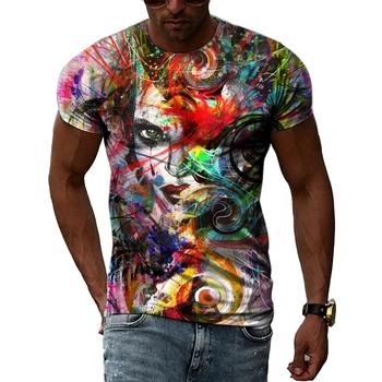 Identitet Apstraktne Boje grafički majice Za muškarce Svakodnevno Moderan S 3D Ispis Ulični Stil Ljetne Majice Hip Hop Harajuku Kratki Rukav