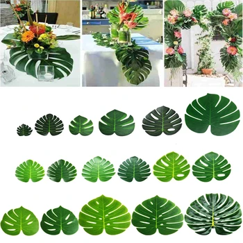 Imitacija Zelene Biljke Stolni Ukras Havajski Luau Večernji Ljetni Džungla Tema Party Deco Vjenčanje je Dan Rođenja Home Stol DIY Dekor