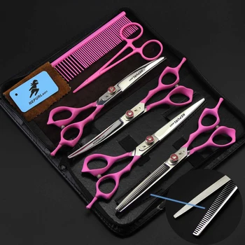 Japan 440C 7,0 inča roza olovkom boje kvalitetne škare za njegu kućnih ljubimaca, set od 4 predmeta, alata za njegu kose