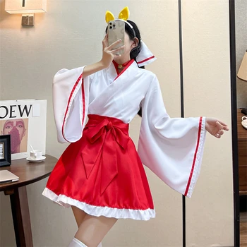 Japanska Anime Kimono Cosplay Kostim Ženski Kawai Haljina u stilu Лолиты Plus Veličina S-5XL Odjeća Dugih Rukava Crvena Bijela Djevojka Lisica Odjeću