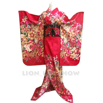 Japanski Žene Ružičasto-Crveno Roza Cvijet Dugo Kimono Furisode Cosplay Odijelo