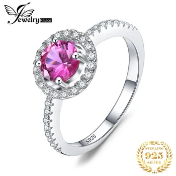 JewelryPalace Cijele 1.1 ct Stvorio Pink Safir 925 Sterling Srebro Halo Prsten za Žene Moda Vjenčanje Vjenčanje Dekoracije