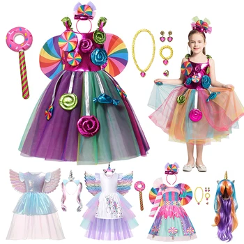 Kostimi za djevojčice 2023 godine, Smještaj Haljina Princeze s bombonima, Svečana Odjeća s Леденцом na Štap, Rainbow Jednorog, Dječji Božićni Haljina za Косплея