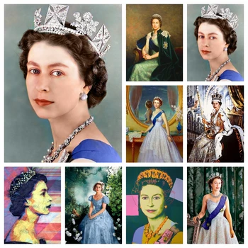 Kraljica Elizabeta II od Engleske 5D DIY Diamond Umjetnička Slika je Potpuna Trg Okrugli Vez Križić Vez Ručne Dar Dekor Sobe