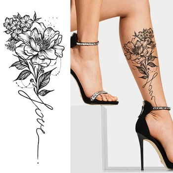 Kreativni Cvijet Privremene Tetovaže Naljepnica Lažni Crne Ruže Tetovaže Naljepnica Ženska Moda Body Art Noge Ruke Tetovaže Za Vjenčanje Show