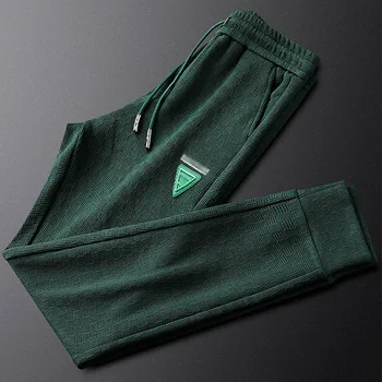 Lagani raskošne zelene svakodnevne sportske hlače muške jesensko-zimske tanke pletene žakard muške sportske hlače trend