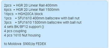 Linearni željeznički HGR 20 400 mm/1500 mm/ HGH20CA / SFU1610 400/1500 mm + podrška