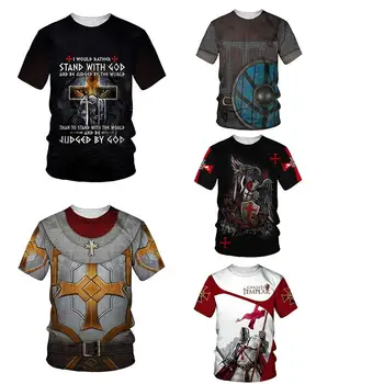 Ljetna Muška Majica s 3D ispis Vitezova Templara, Funky Privatna Košulja, Bluza, Velike Dimenzije, Prevelike Majice, Odjeću