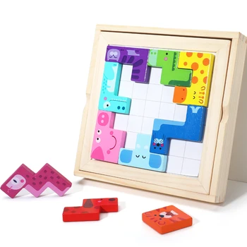 LUYABB Happy Animal Blok Puzzle Drvene Edukativne Igračke za Djecu Zanimljive Edukativne Kutija za Alat Vježbe za Koncentraciju