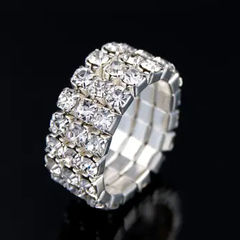 MANGOSKY Funky multi-layer 3 broj Kristalno Čista lanac Sa Štrasom Blještavo Sjajna Elastična Prstena Za Žene vjenčanje Modni Nakit