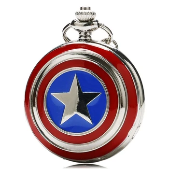 Marvel Kapetan Amerika Zvijezda Štit Dizajn Kvarc Džepni Sat Relogio De Bolso Moda Privjesak Privjesak Sat sa Lanca i Ogrlice Lanca