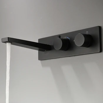 Mat crna kupaonica Crni zid termostatski ventil stalni slavina za kupaonice termostatski topla i hladna zidna slavina