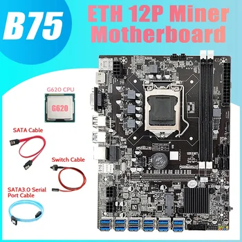 Matična ploča B75 ETH Miner 12 PCIE USB + procesor G620 + Kabel za serijski port SATA3.0 + SATA Kabel + Kabel prekidača LGA1155 Matična ploča