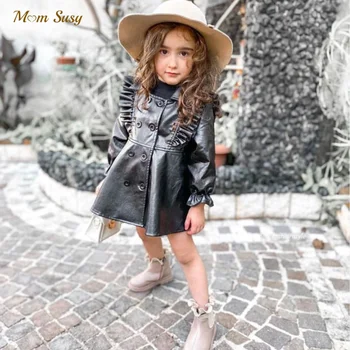 Moderan jakna od umjetne kože za djevojčice, тренч s ruffles za malu djecu, dječje ветровка, Proljeće-jesen odjeća za djevojčice od 1 do 8 godina