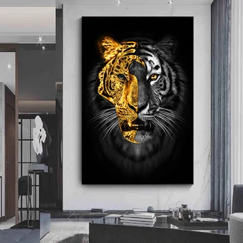 Moderna Apstraktna Životinja Zlato Black Tiger Zid Umjetnost Platnu Dnevni boravak Home Dekor Slike, Posteri i Grafike Cuadros