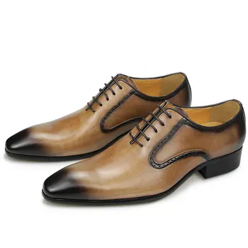 Modni službeni kožne cipele za Muškarce sa oštrim vrhom u britanskom stilu čipka-up Udobne muške vjenčanje kožne cipele Poslovne muške cipele