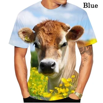 Muška Moda Majica S Likom Životinje, Majica sa 3D Ispis Krave, Zabavna Ljetna Odjeća S Okruglog Izreza I Kratkih Rukava
