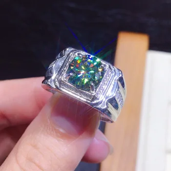 Muški Solitaire 2ct Laboratorijsko Zelena Dijamantni Prsten od 925 sterling srebra Angažman Zaručnički Prsten Prsten za muškarce Муассанит Večernje Nakit