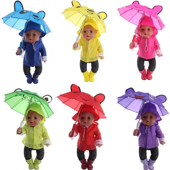 Nova lutka, 6 kom., komplet za kišu = Šešir + majica + kaput + hlače + Cipele + kišobran, pogodan za 18-inčni američke lutke i lutke Baby Born 43 cm, poklon za djevojke