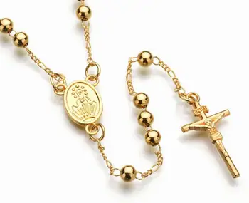 Nova Moda boje: Zlatna, srebrna boja Isus Križ Privjesak Lanca I Ogrlice Ogrlice Lanci Za Za Žene i Za Muškarce Djevice Marije Krunice Molitva Vjerski 