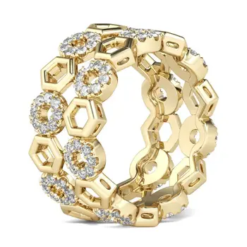 Nova Moda Češka Veliki Prsten od legure Moda Vjenčanje Luksuzni Zlatna Boja Šuplje Geometrijski Prsten Za Žene Koreja Nakit