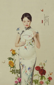 Novi Stil, rekvizite za fotografije trudne, Haljina za fotografiju pucati trudna, Tradicionalni Kineski Haljina, Donje Атласное Duga haljina Ципао