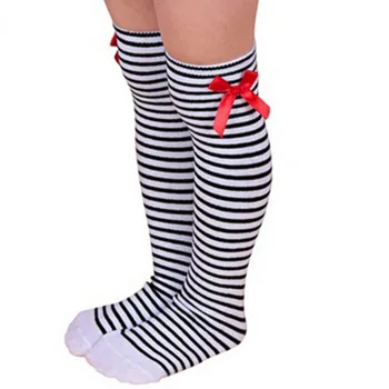 Običan Pletene Čarape s lukom za djevojčice, jesensko-zimske Tople Elastične Dječji Meke Pamučne Hulahopke za djecu od 1 do 8 godina
