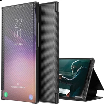 Ogledalo Torbica-knjižica Za Samsung Galaxy A12 A21S A32 A50 A51 A52 A71 M12 Note 8 9 10 20 Ultra Plus 4G 5G Torbica za telefon s teksturom od karbonskih vlakana