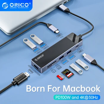 ORICO USB C HUB 4 DO 30 Hz Tip C s HDMI-kompatibilnu VGA RJ45 USB3.0 PD 100 W ac Adapter za SD Razdjelnik Za Macbook i iPad M1 Pribor Za PC