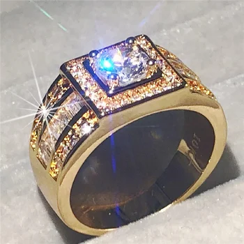 Originalni 100% Vjenčano Prstenje od 925 sterling srebra za Muškarce Luksuzni Okrugli rez 1.2 ct Simulacija Diamond Prsten 10K pozlaćeni Nakit