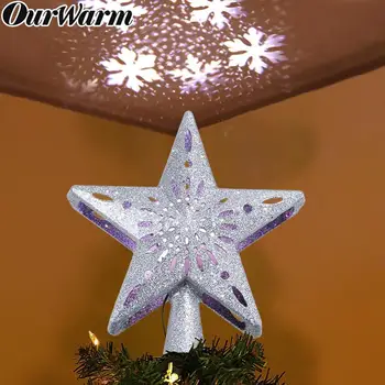 OurWarm 3D Sjajna Zvijezda Božićno Drvce Topper sa Ugrađenim Revolving Led Projektora u obliku Pahulja Ukras za Božićno Drvce Kućni Dekor