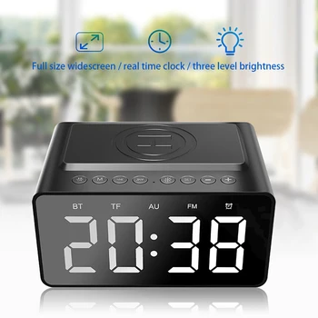 Pametan Zvučnik za Alarm Mobitel Bežično Punjenje Digitalni Radio Budilica Bluetooth-kompatibilni Prijenosni Led Noćni Sat