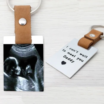 Personalizirane Ultrazvučni Privjesak, običaj Privjesak sa Slikom, Kožni Privezak za Ključeve, Dar ocu Pokloni budućeg tatu, Dar za oglase trudnoće