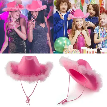 Pink Kauboj šešir s boa od perja, Kauboj Šešir s Mekanim Polja od Perja za Bachelorette party, Kostim stranke, Dotjerati