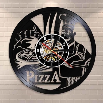 Pizza Italija Stil Vinil Ploča Zidni Sat Pizzeria Poslovne Firma Sat Talijanska Kuhinja Kuhar Kuhar Kuhar Home Dekor Sat