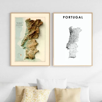 Plakat S Kartom Portugalu, Crno-Bijela Zidno Slikarstvo, Grafika, Uredski Dekor, Karta Portugalu, Moderna Zid Umjetnost, Platno, Slikarstvo, Kućni Dekor