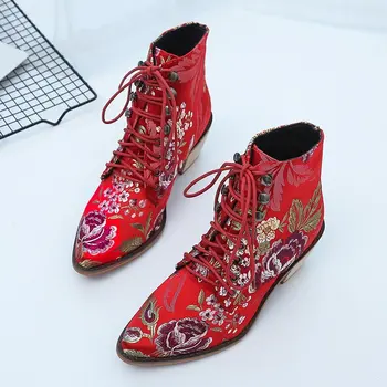 Pmwrun/2022 godine, Ženske cipele, modne cipele, ženske čizme, cipele s izvezenim cvijećem u kineskom stilu, ženske Cipele s Cvjetnim Uzorkom Fortune