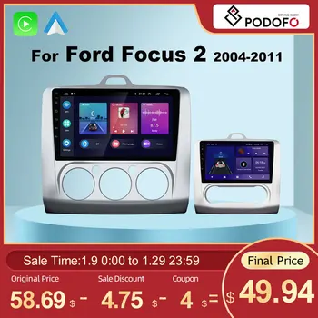 Podofo AI Voice CarPlay Uređaj Za Ford Focus 2 3 Mk2 Mk3 2004-2011 Android Auto 4G Mediji GPS 2 din Авторадио DSP Stereo
