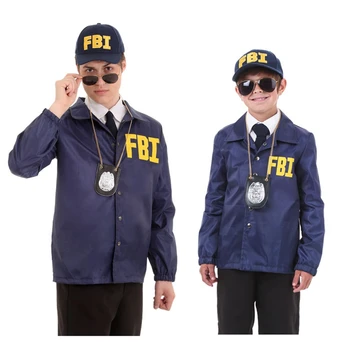 Prerušiti se Agent FBI Policijska Oblik Boulet Top Odijelo i Šešir Maske Odijelo Odijelo Za Odrasle, Djeca Policajac Cosplay Odijelo