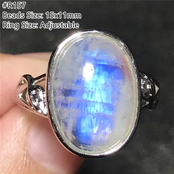 Prirodni Plava Svjetla Mjesečev Kamen Prsten Srebro Za Žene Liječenje Sreće Dar Crystal Ovalne Kuglice Dragulj Podesiv Prsten AAAAA
